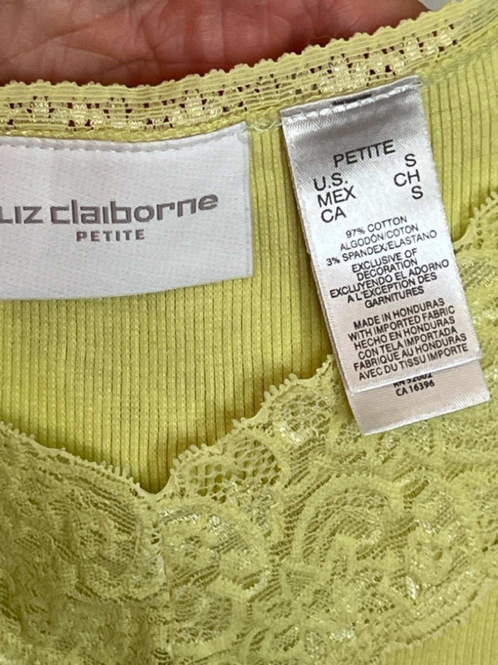 LIZ CLAIBORNE Lace Trim Spaghetti Strap Rib Camisole Tank LIME GREEN Sz PS - Picture 7 of 9